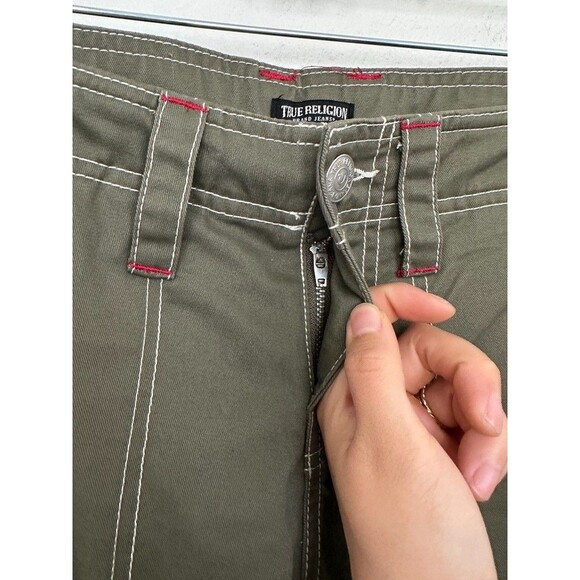 True Religion Women's Military Cargo Pants Straight Kalamata Olive Green Size 26 - Picture 6 of 12